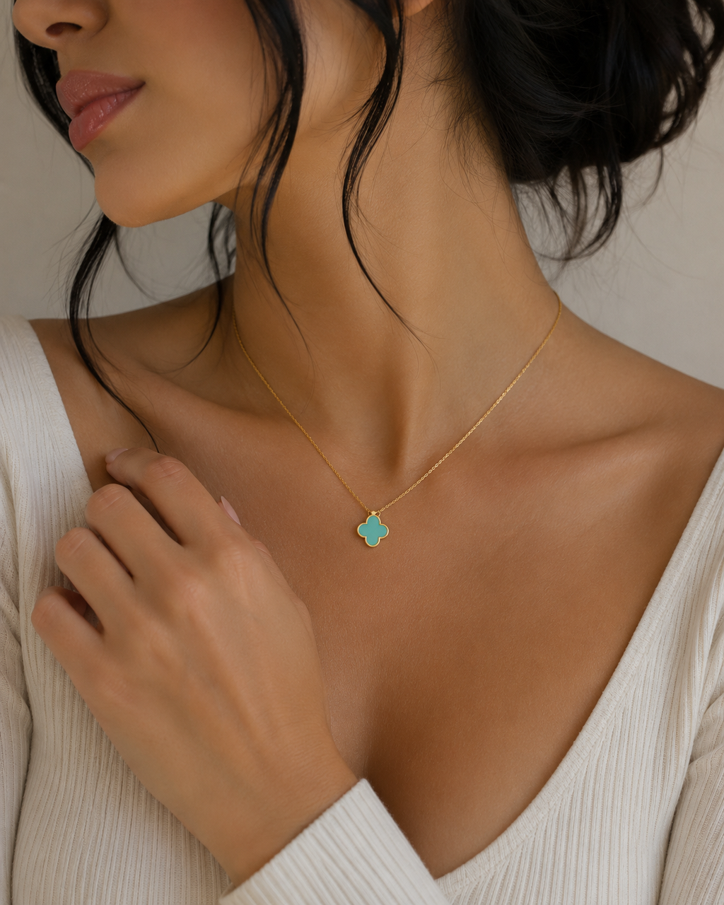 Gold Turquoise Clover Necklace