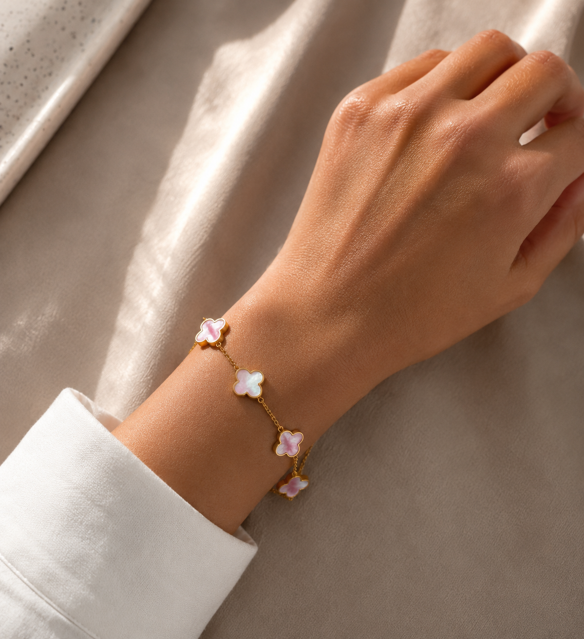 Shiny Pink Clover Bracelet