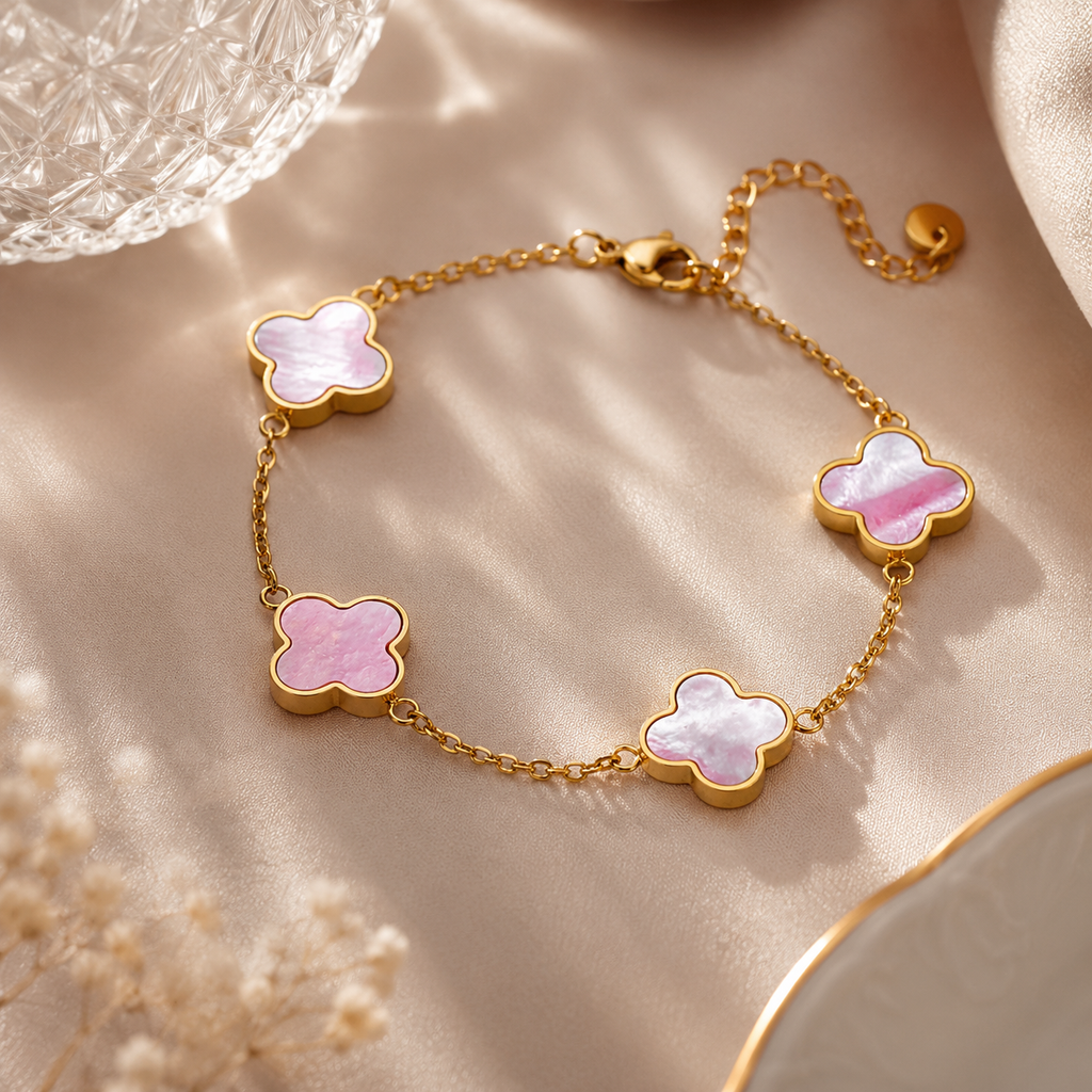 Shiny Pink Clover Bracelet