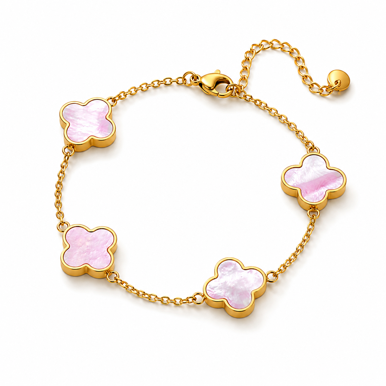 Shiny Pink Clover Bracelet
