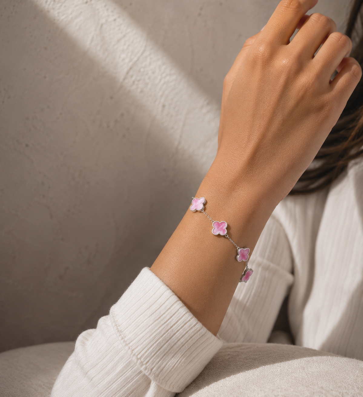 Shiny Pink Clover Bracelet